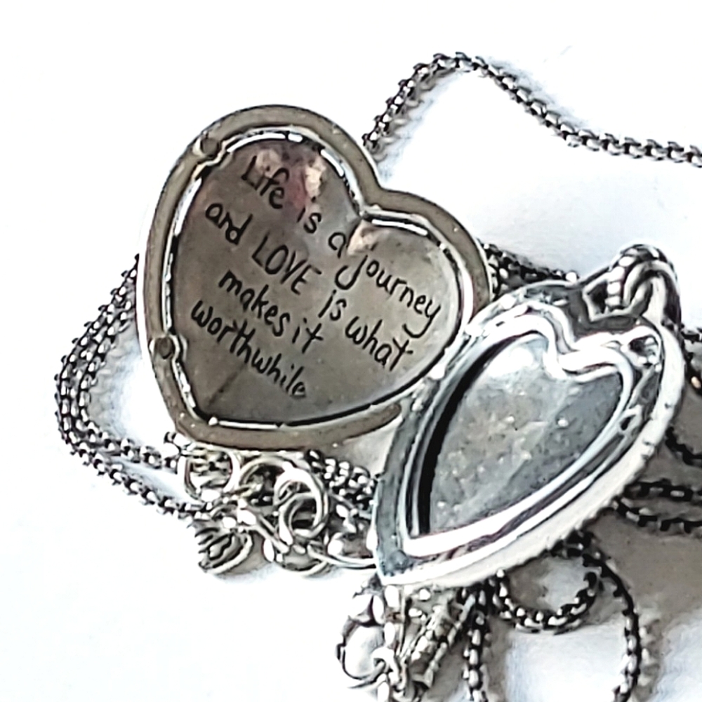 Brighton CRYSTAL ROCKS HEART LOCKET - LIFE IS A JOURNEY - 34" CHAIN